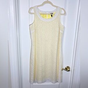 NEW Y2K Madison White Eyelet Lace Sleeveless Dress Yellow Lining Size Medium
